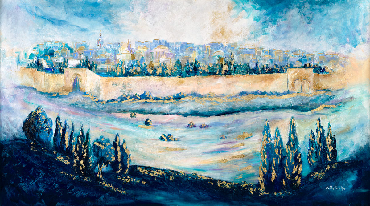 Jerusalem_painting_Mount_Olives_Panorama_Turqouise_Modern_Elegant_Art_GittyFuchs.com_Jerusalem_of_Light